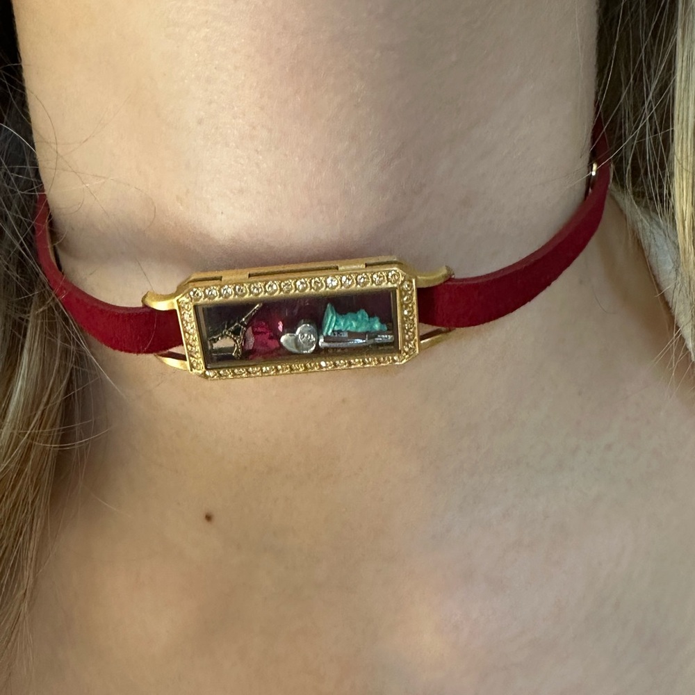 ORIGAMIOwl leather Red and Gold Choker Necklace